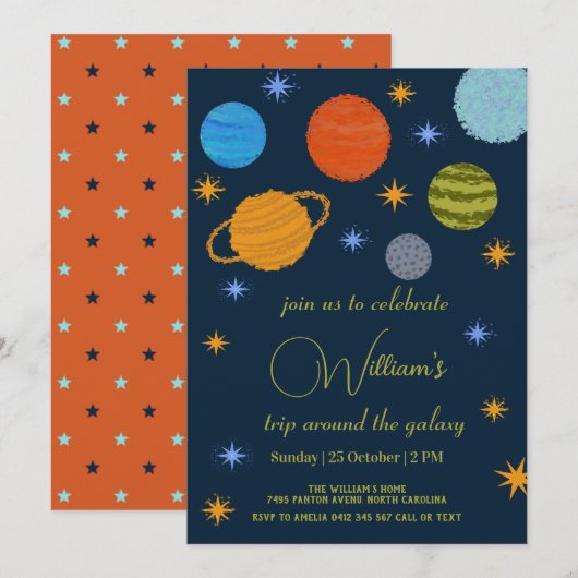 Ruimteplaneten Galaxy Stars Boy Baby shower Kaart (Voorkant / Achterkant)