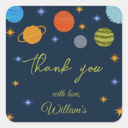 Ruimteplaneten Galaxy Stars Boy Baby shower Vierkante Sticker (Voorkant)