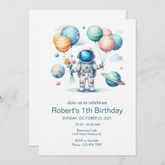 Ruimteplaneten Raketschip Astronaut Uitnodiging (Voorkant / Achterkant)