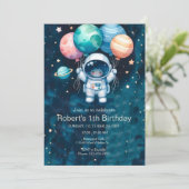Ruimteplaneten Raketschip Astronaut Uitnodiging (Staand voorkant)