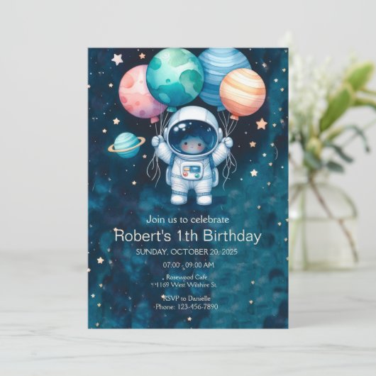 Ruimteplaneten Raketschip Astronaut Uitnodiging (Staand voorkant)