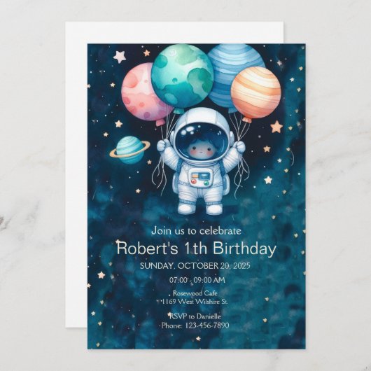 Ruimteplaneten Raketschip Astronaut Uitnodiging (Voorkant / Achterkant)