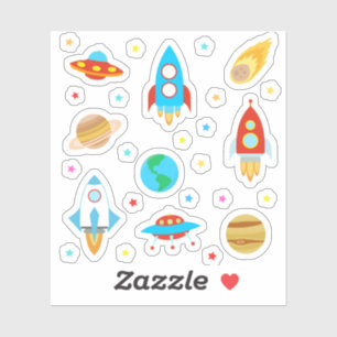 Ruimteplaneten sterren, raketten, komets sticker