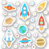 Ruimteplaneten sterren, raketten, komets sticker (Voorkant)