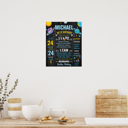 Ruimteplaneten sterren universum Birthday chalk bo Poster (Keuken)