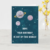 Ruimteplaneten uit deze wereld Grappige verjaardag Kaart (Gele Bloem)