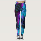 Ruimteputers! Roze Aqua Stars Bright Fun Leggings (Voorkant)