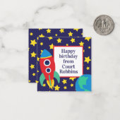 Ruimteraket cadeaukaarten notitiekaartje (Voorkant / Achterkant in situ)