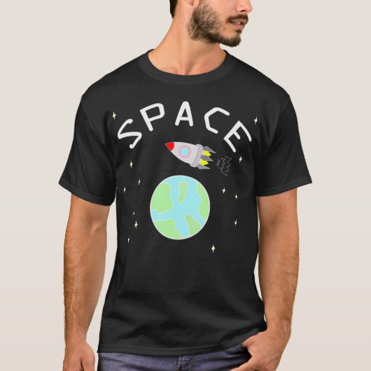 Ruimteraket en Earth Art T-shirt (Voorkant)