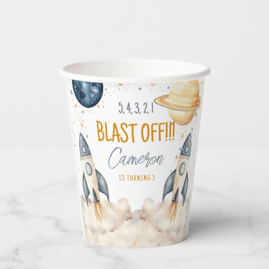 Ruimteraket Schip Outer Space Verjaardagsfeest Papieren Bekers (Achterkant)