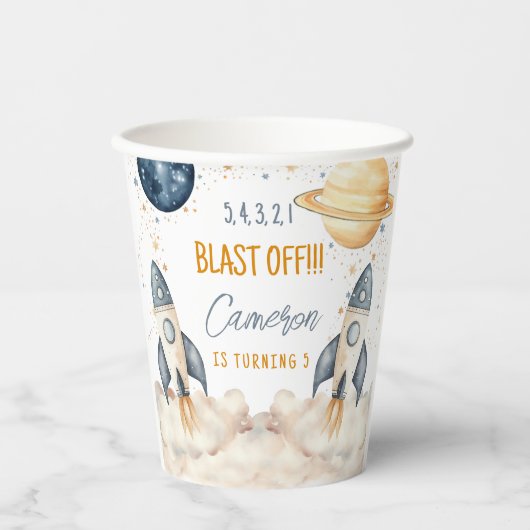 Ruimteraket Schip Outer Space Verjaardagsfeest Papieren Bekers (Voorkant)