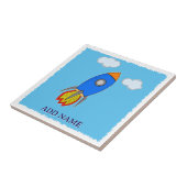 Ruimteraket tekenen in blauwe lucht tegeltje (Zijkant)