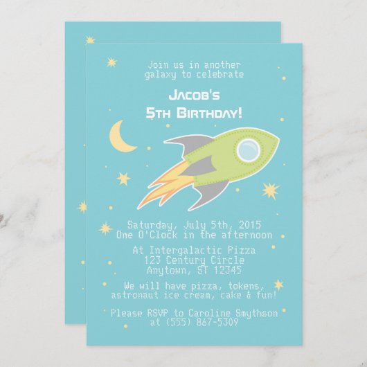 Ruimteraketschip Cyborg Blue Invitations Kaart (Voorkant / Achterkant)