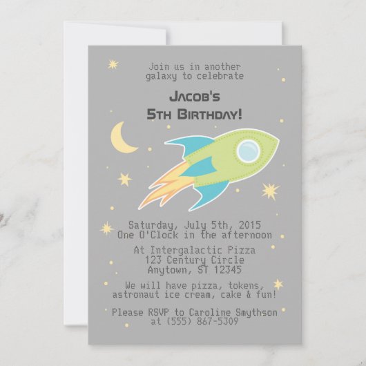 Ruimteraketschip Galaxy Grey Uitnodigingen (Voorkant)