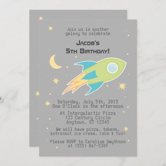 Ruimteraketschip Galaxy Grey Uitnodigingen (Voorkant / Achterkant)