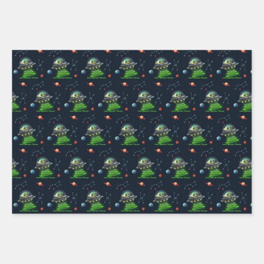 ruimteraketschip | Verjaardag UFO-astronaut Inpakpapier Vel (Voorkant 2)