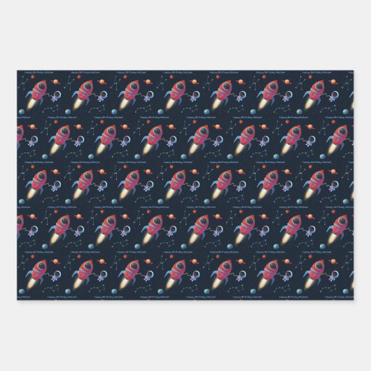 ruimteraketschip | Verjaardag UFO-astronaut Inpakpapier Vel (Voorkant)