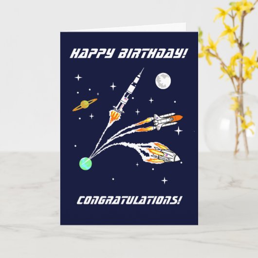 Ruimteraketten - Verjaardag Kaart (Gele Bloem)