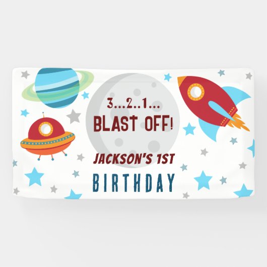 Ruimtereis Rond de Zon 1e Verjaardag Spandoek (Horizontaal)