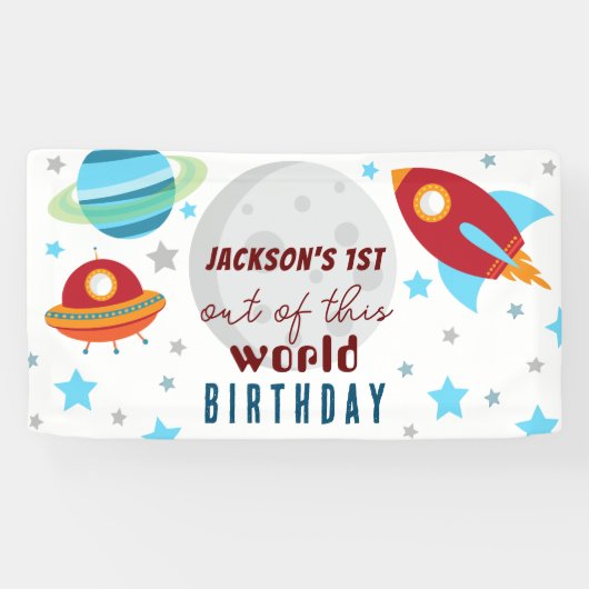Ruimtereis Rond de Zon 1e Verjaardag Spandoek (Horizontaal)