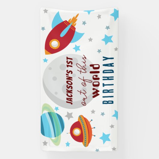 Ruimtereis Rond de Zon 1e Verjaardag Spandoek (Verticaal)