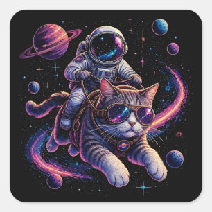 Ruimtereizende kat door de ruimte vierkante sticker