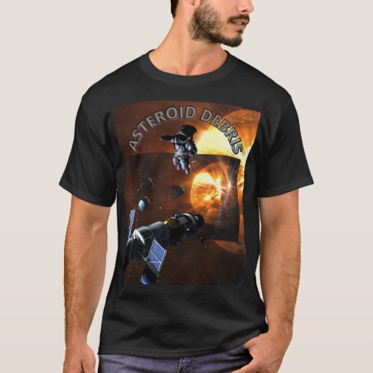 Ruimtereiziger en asteroïdpuin t-shirt (Voorkant)