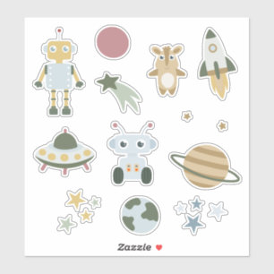 Ruimterobot Raket Schattig Pastel Kinderen Melkweg Sticker