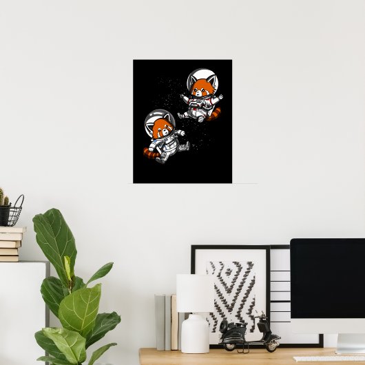 Ruimterode Panda-Beer, sterrendieren Poster (Thuiskantoor)