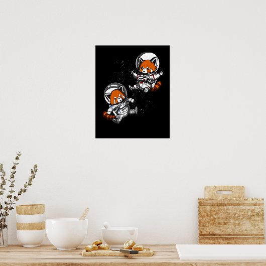 Ruimterode Panda-Beer, sterrendieren Poster (Keuken)