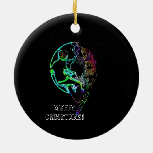 Ruimtescaling - Vliegende scooterjongen Keramisch Ornament (Achterkant)