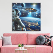 Ruimteschepen en een astronaut in de ruimte canvas afdruk (Insitu (Woonkamer))