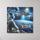 Ruimteschepen en een astronaut in de ruimte canvas afdruk (Voorkant)