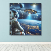 Ruimteschepen en een astronaut in de ruimte canvas afdruk (Insitu (Houten vloer))