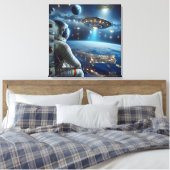 Ruimteschepen en een astronaut in de ruimte canvas afdruk (Insitu (Slaapkamer))