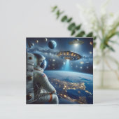 Ruimteschepen en een astronaut in de ruimte kaart (Staand voorkant)