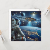 Ruimteschepen en een astronaut in de ruimte kaart (Voorkant / Achterkant in situ)