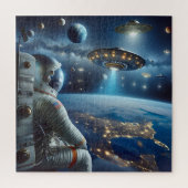 Ruimteschepen en een astronaut in de ruimte legpuzzel (Verticaal)