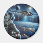 Ruimteschepen en een astronaut in de ruimte magneet (Voorkant)