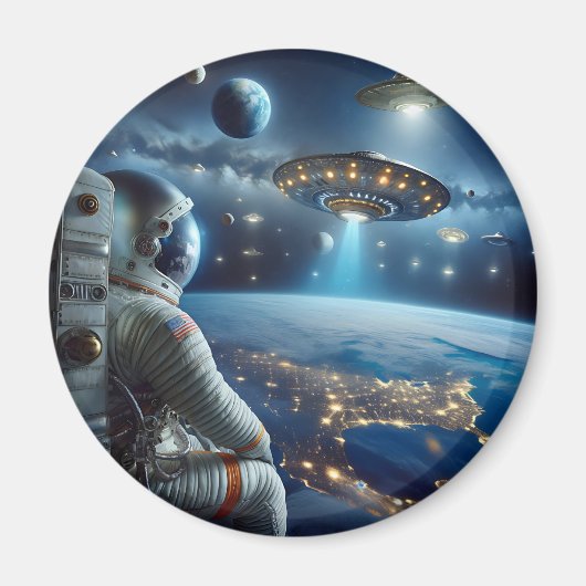 Ruimteschepen en een astronaut in de ruimte magneet (Voorkant)