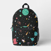 Ruimteschepen en planeten op zwart bedrukte rugzak (Voorkant)
