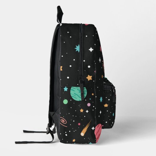 Ruimteschepen en planeten op zwart bedrukte rugzak (Links)