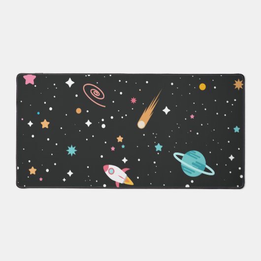 Ruimteschepen en planeten op zwart bureaumat (Voorkant)