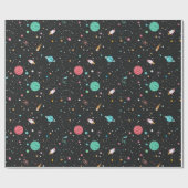 Ruimteschepen en planeten op zwart cadeaupapier (Vlak)