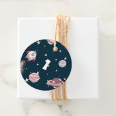 Ruimteschepen en planetenmeisje eerste verjaardag bedankjes labels (In situ)