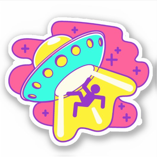 Ruimteschip Alien UFO Ontvoering - Vinyl Sticker (Voorkant)