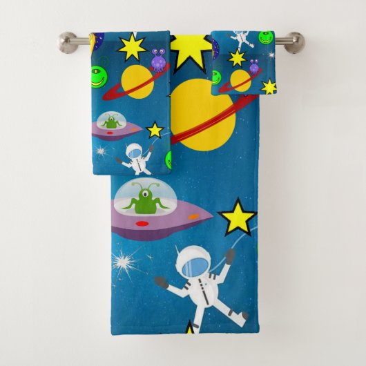 Ruimteschip Aliens Astronauts Bathroom Towel sets Bad Handdoek (Insitu)