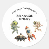 Ruimteschip Aliens Astronauts Rocket Boys Verjaard Ronde Sticker (Voorkant)
