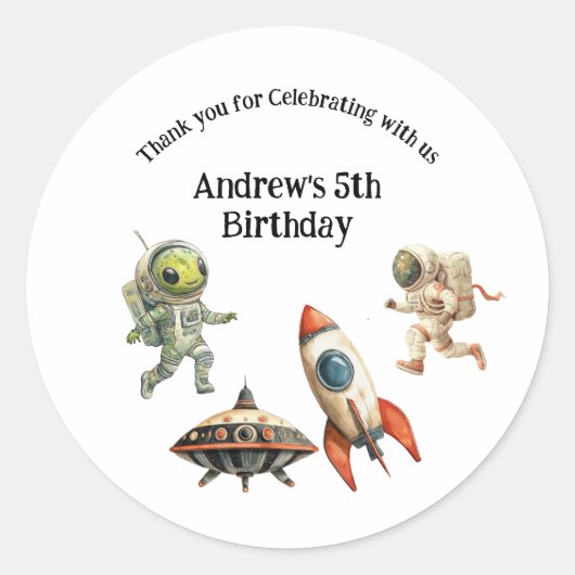 Ruimteschip Aliens Astronauts Rocket Boys Verjaard Ronde Sticker (Voorkant)