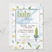 Ruimteschip Astronaut Baby Shower Invitaties Kaart (Achterkant)